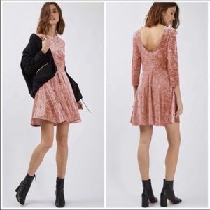Topshop Crushed Velvet Skater Dress Rose Pink 2